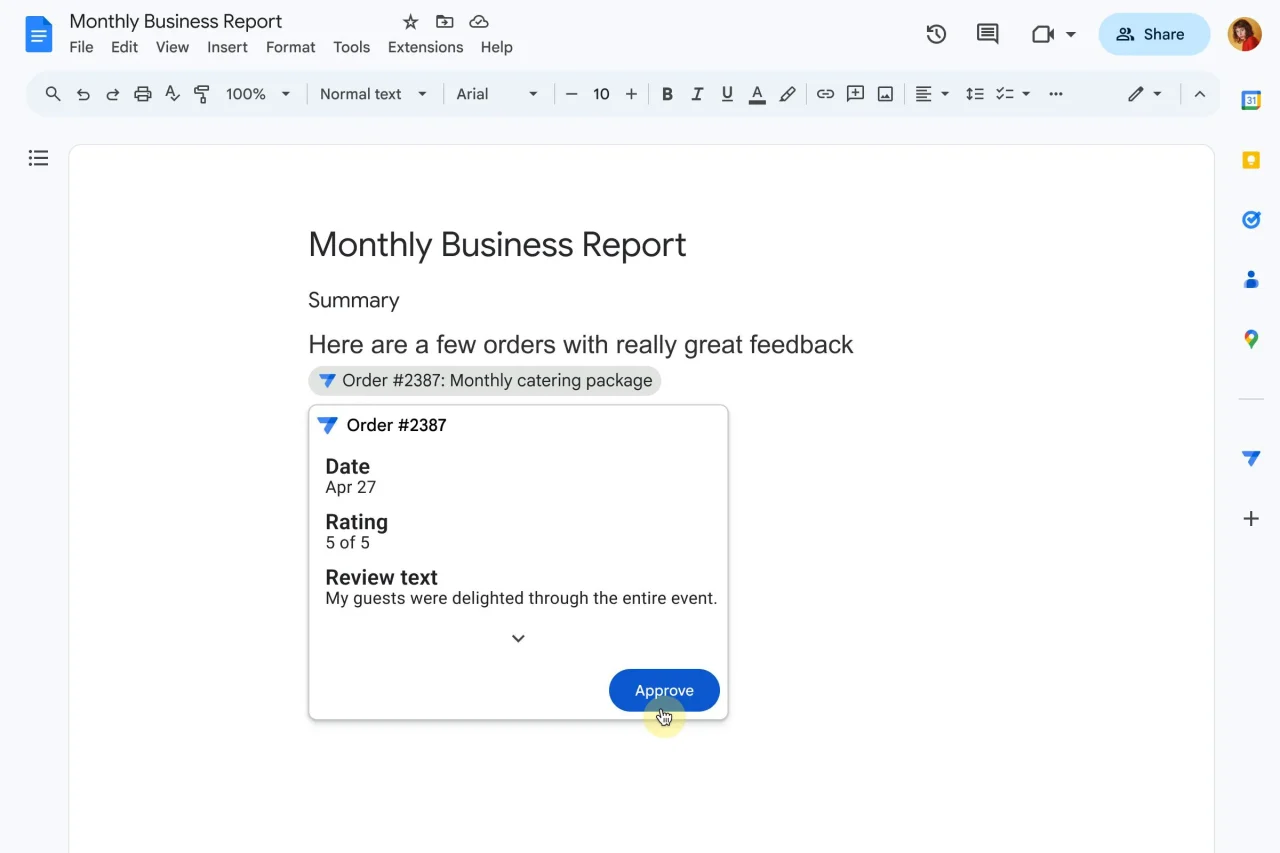 Platform records embedded inside a Google Doc as Smart Chips